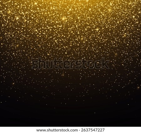 Magical falling golden rain of sparkling particles on black background. Luxury glittering background. 