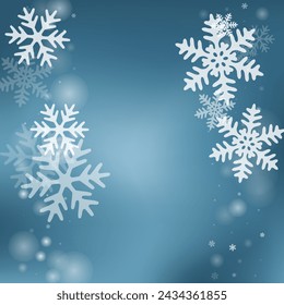 Magical falling snowflakes design. Snowstorm speck frozen elements. Snowfall weather white teal blue wallpaper. Vibrant snowflakes new year vector. Snow nature landscape.