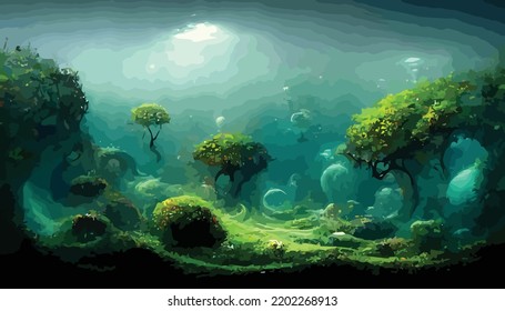 magical fantasy underwater landscape, vector