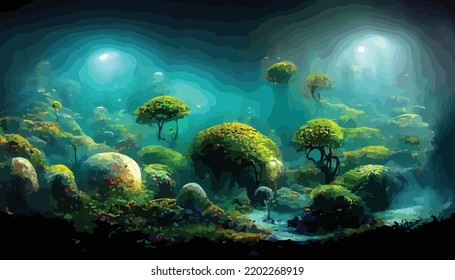 magical fantasy underwater landscape, vector