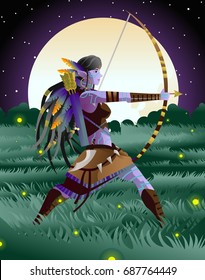 magical fantasy wild dark elf huntress in the wild in the night