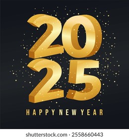 A magical and festive golden 3D 2025 on a starry night background. The glittering gold numbers and twinkling stars create a sense of wonder and excitement, perfect for celebrating the new year. 