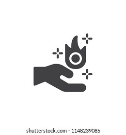 Magical Fire in hands vector icon. filled flat sign for mobile concept and web design. Magic hands simple solid icon. Symbol, logo illustration. Pixel perfect vector graphics
