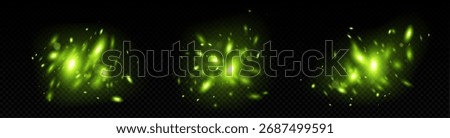 Magical firefly effect with glowing green light particles and sparkling bursts for fantasy scenes or nature animation. Luminous floating dots with soft bokeh and radiant energy for mystical background