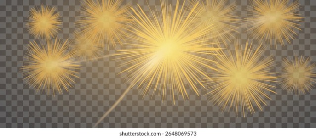 Magical fireworks in the night sky, Christmas background for holiday design, poster, postcard with transparent background, png. Holiday lights. vector illustrations