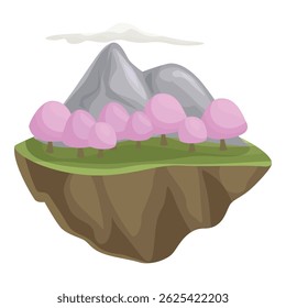 Magical floating island with blooming sakura trees and mountains in the background, perfect for fantasy or nature themed projects