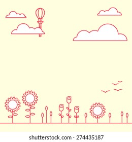 Magical flower fields with birds in the sky nature.