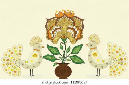 A magical flower with two birds