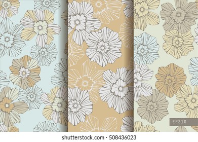 Magical flowers. Seamless pattern collection.