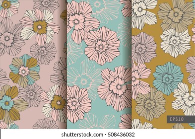Magical flowers. Seamless pattern collection.