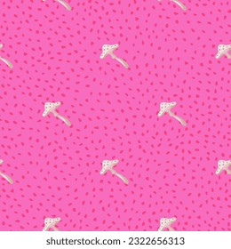 Magical fly agaric wallpaper. Fairytail mushrooms Seamless pattern. For fabric design, textile print, wrapping paper, cover. Vector illustration