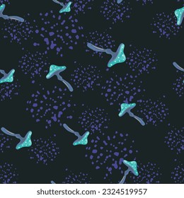 Magical fly agaric wallpaper. Fairytail mushrooms Seamless pattern. For fabric design, textile print, wrapping paper, cover. Vector illustration