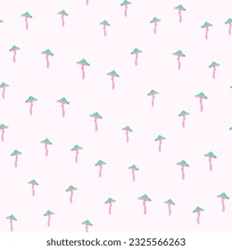 Magical fly agaric wallpaper. Fairytail mushrooms Seamless pattern. For fabric design, textile print, wrapping paper, cover. Vector illustration