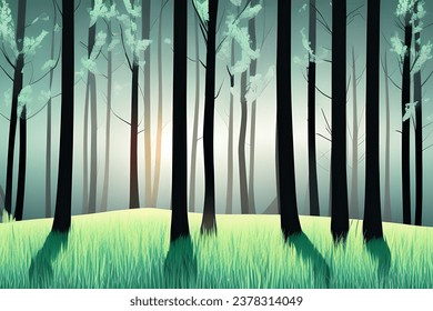 Magical Forest Cartoon Background. Kids Story Book illustration, Vector Style Illustration, 2d Digital Illustration