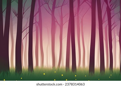 Magical Forest Cartoon Background. Kids Story Book illustration, Vector Style Illustration, 2d Digital Illustration