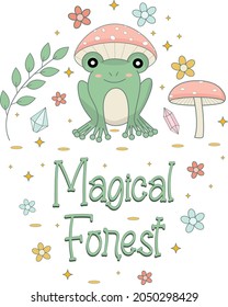 Magical Forest Cute Frog Cottagecore esthetic vector elements