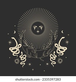 magical forest elements. images of a snake, night moth, fly agaric mushrooms, plant and space elements. Ideal for printing on fabric or clothing, wallpaper and wrapping paper