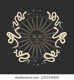 magical forest elements. images of a snake, night moth, fly agaric mushrooms, plant and space elements. Ideal for printing on fabric or clothing, wallpaper and wrapping paper