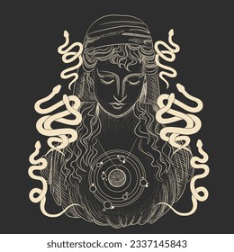 magical forest elements. images of a snake, night moth, fly agaric mushrooms, plant and space elements. Ideal for printing on fabric or clothing, wallpaper and wrapping paper