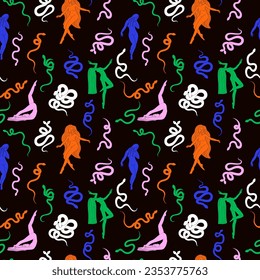 magical forest elements. images of a snake, night moth, fly agaric mushrooms, plant and space elements. Ideal for printing on fabric or clothing, wallpaper and wrapping paper