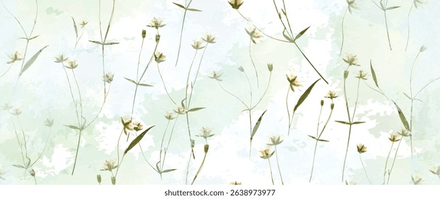 Magical forest, fern leaves, spring flowers. Floral seamless pattern. Soft watercolor background. Vector illustration. Vintage Template for textile, wallpaper.