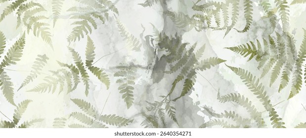 Magical forest, fern leaves, spring flowers. Floral seamless pattern. Soft watercolor background. Vector illustration. Vintage Template for textile, wallpaper.