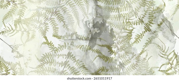 Floresta mágica, folhas de samambaia, flores de primavera. Padrão floral sem emenda. Fundo de aquarela suave. Ilustração vetorial. Modelo vintage para têxtil, papel de parede.