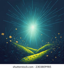 Magical forest. Glow in the magical forest. Vector illustration of a magical glade in the forest.