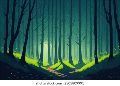 Magischer Wald. Erleuchten Sie im magischen Wald. Vektorgrafik einer magischen Scheibe im Wald.