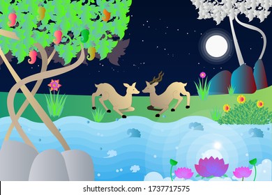 A magical forest at night
