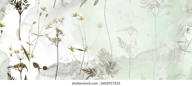 Magical forest, petal flower. Spring leaves, flowers. Floral seamless pattern. Soft watercolor background. Vector illustration. Vintage Template for textile, wallpaper.