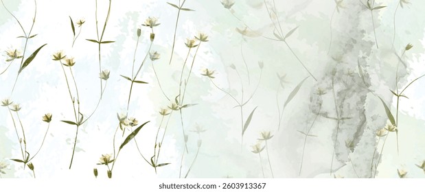 Magical forest, petal flower. Spring leaves, flowers. Floral seamless pattern. Soft watercolor background. Vector illustration. Vintage Template for textile, wallpaper.