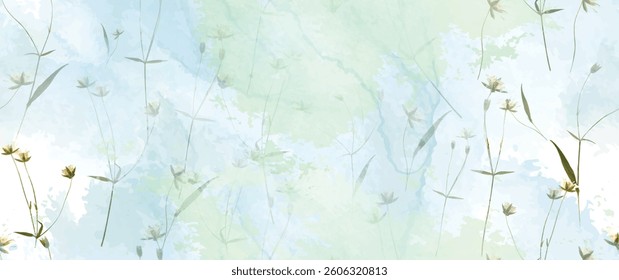 Magical forest, petal flower. Spring leaves, flowers. Floral seamless pattern. Soft watercolor background. Vector illustration. Vintage Template for textile, wallpaper.