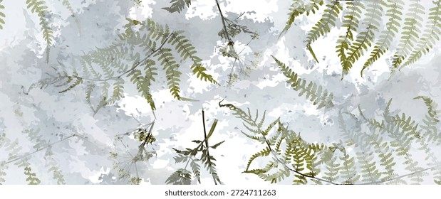 Magischer Wald, Blütenblätter. Frühlingsblätter, Blumen. Nahtloses Blumenmuster. Weicher Aquarellhintergrund. Vektorgrafik. Vintage-Vorlage für Textilien, Tapeten.