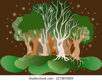 Magischer Wald, Kaninchensilhouette, Vektorgrafik.