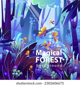 Magical forest, Vector fairy tale background