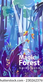 Magical forest, Vector fairy tale background