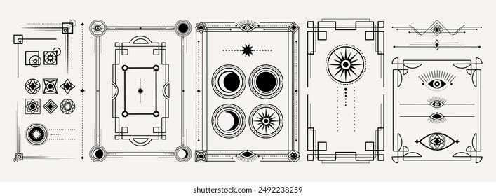 Magical frames collection. Art Deco style vector illustrations. Elegant luxury borders. Witchcraft, Halloween frame design. NOT AI generated