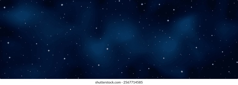 Magical galaxy night sky with star background, realistic dark blue Nebula, star dust, shining stars. Starry space