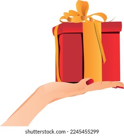 А magical gift in a red box in a woman's hand