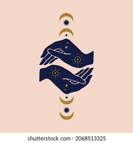 Magical Girl Hands Art Mystical Reiki Meditation Witch Symbol Vector Illustration