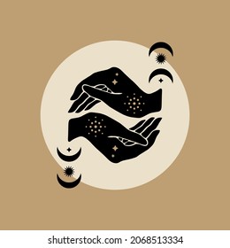 Magical girl hands art mystical Reiki meditation witch symbol vector illustration