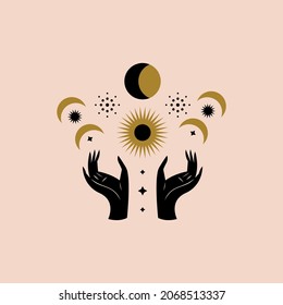 Magical girl hands art mystical Reiki meditation witch symbol vector illustration