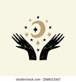 Magical girl hands art mystical Reiki meditation witch symbol vector illustration