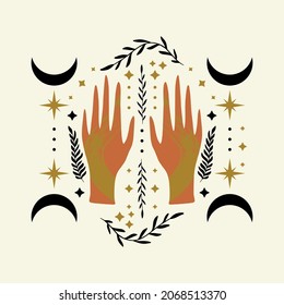 Magical girl hands art mystical Reiki meditation witch symbol vector illustration