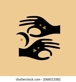 Magical girl hands art mystical Reiki meditation witch symbol vector illustration