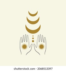 Magical girl hands art mystical Reiki meditation witch symbol vector illustration