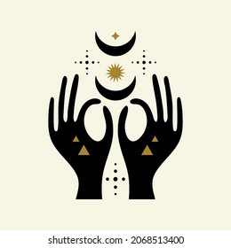 Magical girl hands art mystical Reiki meditation witch symbol vector illustration