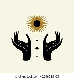 Magical girl hands art mystical Reiki meditation witch symbol vector illustration