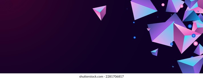 Magical Glass Vector Panoramic Dark Violet Background. Bright Minimal Pyramid Poster. Cosmic Technology Stone Card. Gradient Shapes Creative Magazine.